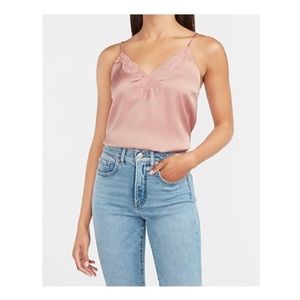 EXPRESS Satin Lace Trim V-Neck Cami dusty pink